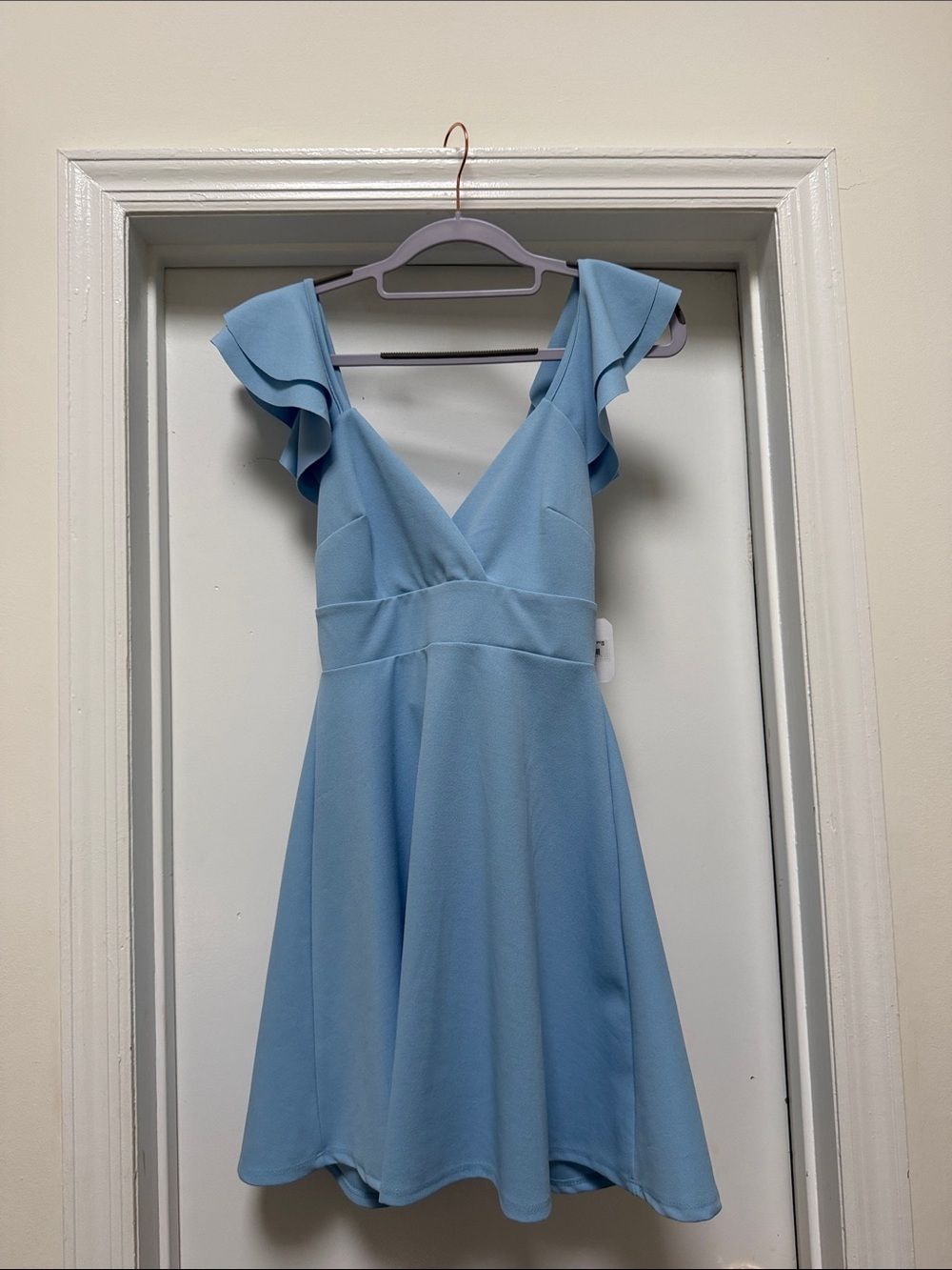 Altar'd State Light Blue V-Neck Ruffle Sleeve Mini Dress